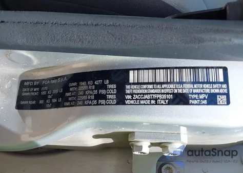 2015 Jeep Renegade Latitude из США, поврежденный, VIN ZACCJABT7FPB35101